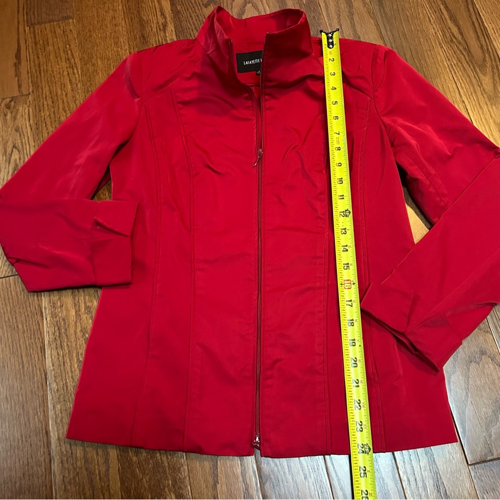 Lafayette 148 New York Red Funnel Neck Zip Up Blazer - Size 4 - Picture 8 of 9